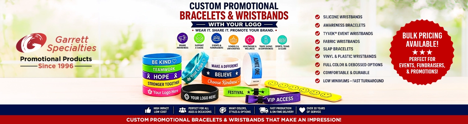 Custom silicone wristbands and bracelets printed with corporate logo for causes and events